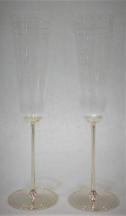 Kate Spade Lenox Silver Plate Darling Point Mr & Mrs Wedding Champagne Flutes Glasses