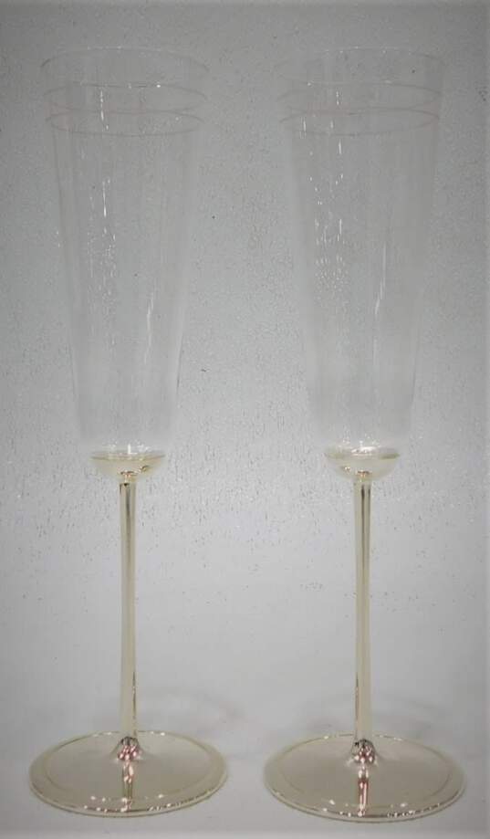 Kate Spade Lenox Silver Plate Darling Point Mr & Mrs Wedding Champagne Flutes Glasses image number 1