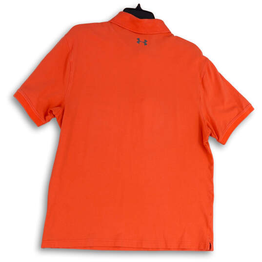 Womens Orange Short Sleeve Collared Stretch Side Slit Polo Shirt Size M image number 2