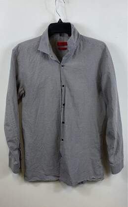 Hugo Boss Mens Black White Cotton Checks Slim Fit Collared Dress Shirt Size 15.5