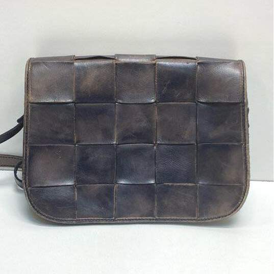 Patricia Nash Leather Woven Shoulder Bag Dark Brown image number 1