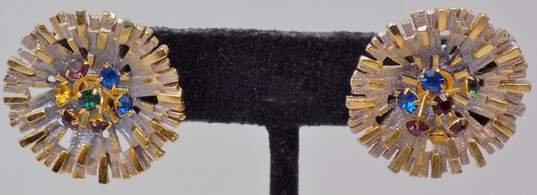 Vintage Park Lane Gold Tone Icy Rhinestone Clip Earrings 10.0g image number 1