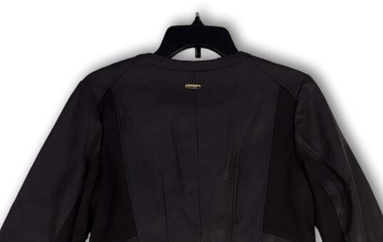 NWT Womens Gray Leather Long Sleeve Full-Zip Peplum Jacket Size Medium image number 4