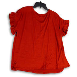 NWT Womens Orange Round Neck Ruffle Short Sleeve Pullover Blouse Top Sz 2X alternative image