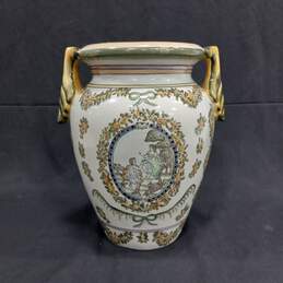 Chinese Hand-Painted Greek Style Porcelain 2 Handle Vase