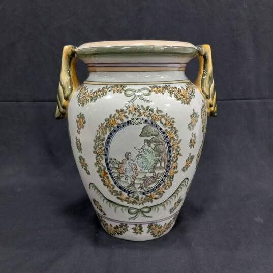 Chinese Hand-Painted Greek Style Porcelain 2 Handle Vase image number 1