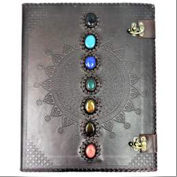 Large Embossed Leather Chakra Stone Accent Sketch Book Journal Grimoire Book