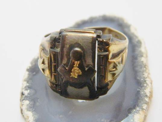 Vintage Craft 10K White & Yellow Gold Free Mason Ring For Repair 5.4g image number 1