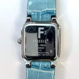 Designer Fossil ES-9841 Blue Leather Strap Rhinestone Analog Quartz Wristwatch