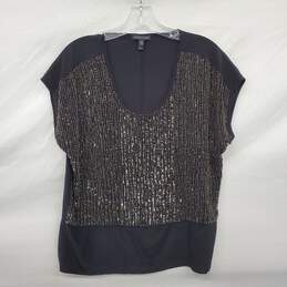 Eileen Fisher Black Silk Sleeveless Sequin Top Size XS