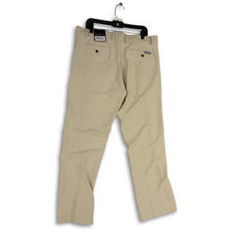 Mens Beige Flat Front Slash Pockets Straight Leg Dress Pants Size 38x32 alternative image