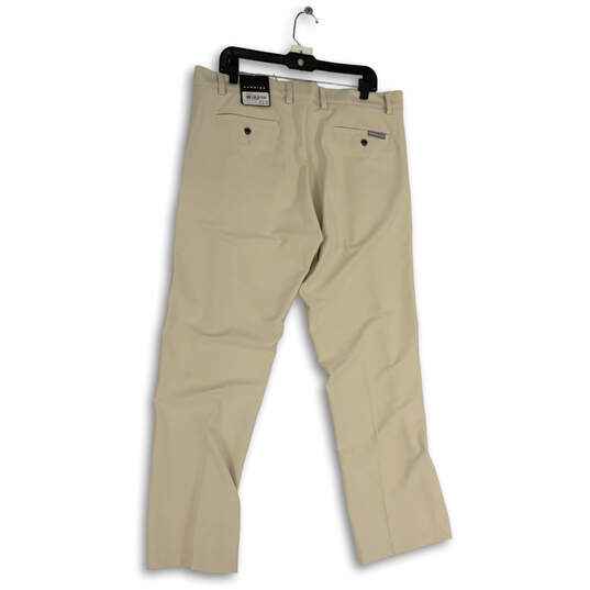 Mens Beige Flat Front Slash Pockets Straight Leg Dress Pants Size 38x32 image number 2