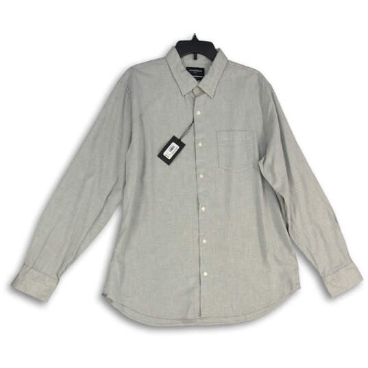 NWT Mens Gray Long Sleeve Pocket Spread Collared Button-Up Shirt Size XL image number 1