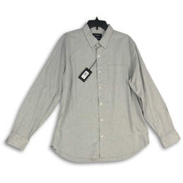 NWT Mens Gray Long Sleeve Pocket Spread Collared Button-Up Shirt Size XL