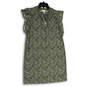 Womens Green Paisley Tie Neck Short Sleeve Shift Dress Size Medium image number 1
