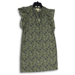 Womens Green Paisley Tie Neck Short Sleeve Shift Dress Size Medium