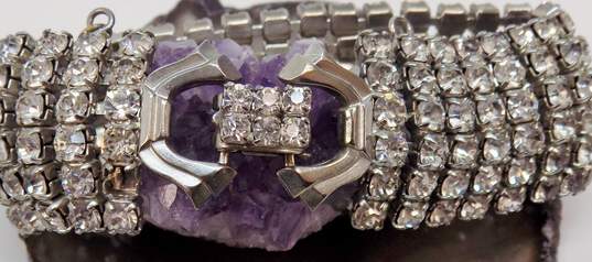 Vintage Weiss Icy Rhinestone & Silver Tone Chunky Bracelet 47.1g image number 5