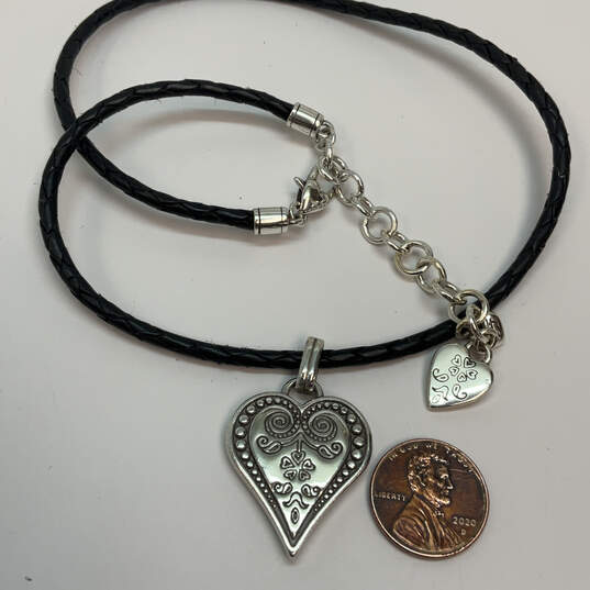 Designer Brighton Silver-Tone Black Leather Cord Heart Pendant Necklace image number 2