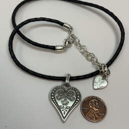 Designer Brighton Silver-Tone Black Leather Cord Heart Pendant Necklace alternative image