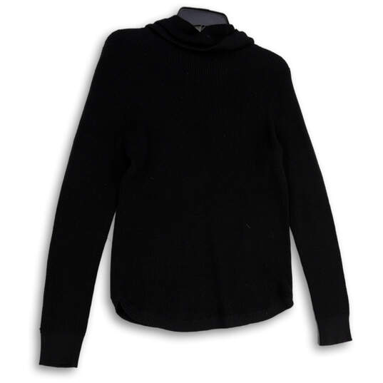 Womens Black Funnel Neck Waffle-Knit Long Sleeve Pullover Sweater Size M image number 2
