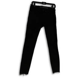 Womens Black Dark Wash Denim Pockets Stretch Raw Hem Skinny Leg Jeans Size 27