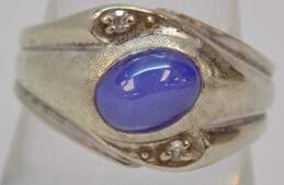 Vintage 14k White Gold Star Sapphire & Diamond Accent Ring 5.9g