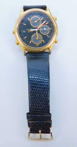 Men's Seiko Quartz World Timer 5T52-6A39 Black Lizard & Gold Tone Chronograph Watch