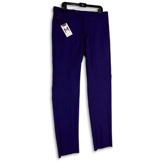 NWT Mens Blue Flat Front Slash Pockets Straight Leg Dress Pants Size 36R image number 3
