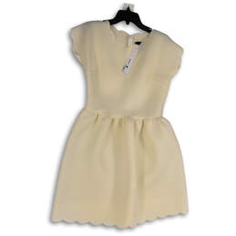 NWT Womens White Short Sleeve Scalloped Hem Fit & Flare Dress Size L