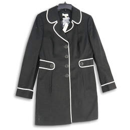 NWT Womens Black White Long Sleeve Button Front Overcoat Size 12