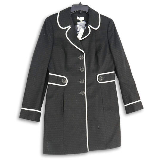 NWT Womens Black White Long Sleeve Button Front Overcoat Size 12 image number 1