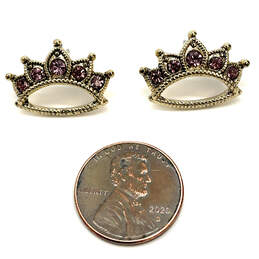 Designer Betsey Johnson Gold-Tone Purple Rhinestone Crown Stud Earrings alternative image