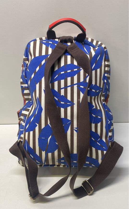 Henri Bendel Striped Leaf Canvas Backpack Blue image number 2