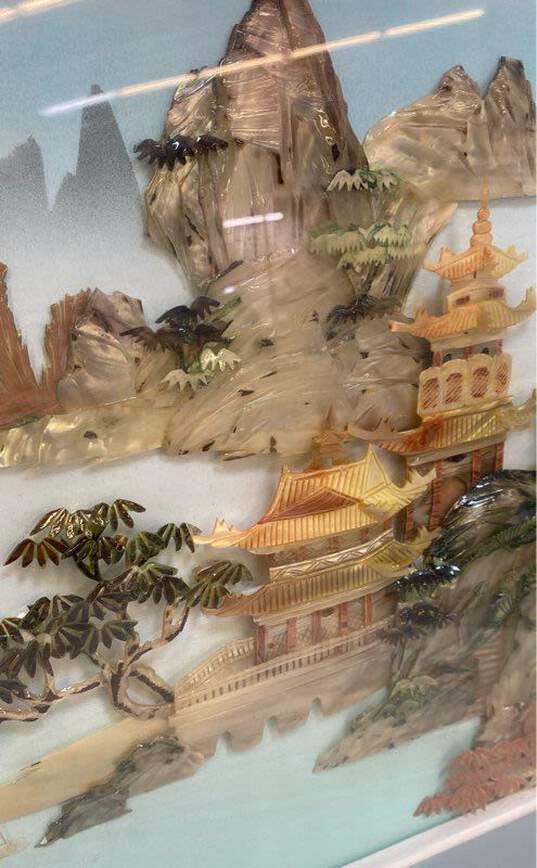 Oriental Hand Crafted Wall Art Landscape Temple Garden Shadow Box Framed image number 4