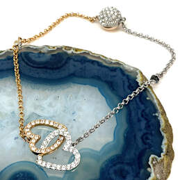 Designer Swarovski Two-Tone Rhinestone Heart Shape Charm Bracelet With Box