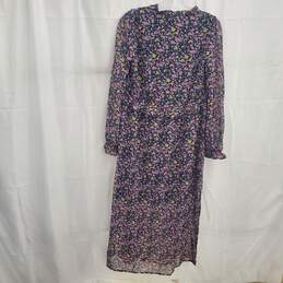 Y.A.S. Floral Multi Chiffon Midi Dress With Tie Neck And Front Splits Size 2 NWT alternative image