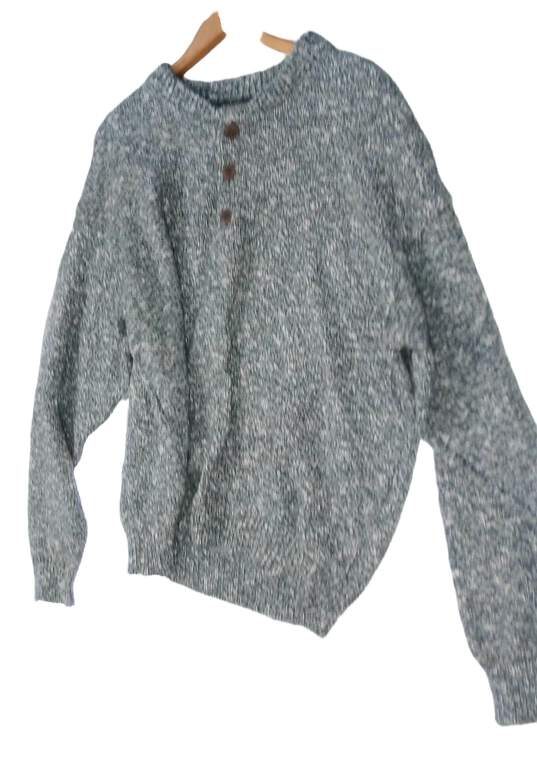 Womens Gray Long Sleeve Henley Neck Wool Pullover Sweater Size XL image number 1