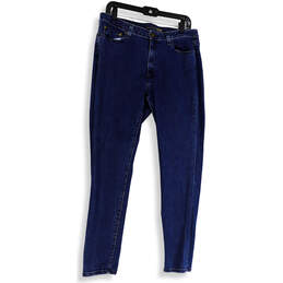 Womens Blue Dark Wash Pockets Regular Fit Denim Skinny Leg Jeans Size 14