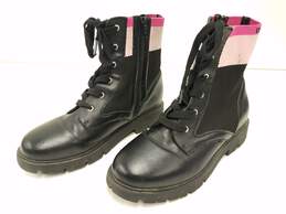 DKNY Black Ankle Sock Stripe Combat Lace Up Zip Boots Women's Size 4 M