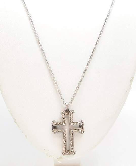 Judith Jack 925 Sterling Silver Marcasite Cross Pendant Necklace & Ring 13.8g image number 3