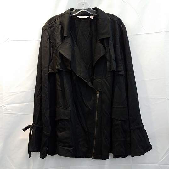 Wm Laurie Felt Black Long Sleeve Tie Cuff Zip Front Jacket Sz 28W image number 1
