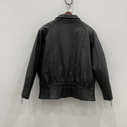 Mens Black Leather Long Sleeve Full-Zip Collared Motorcycle Jacket Size XL alternative image