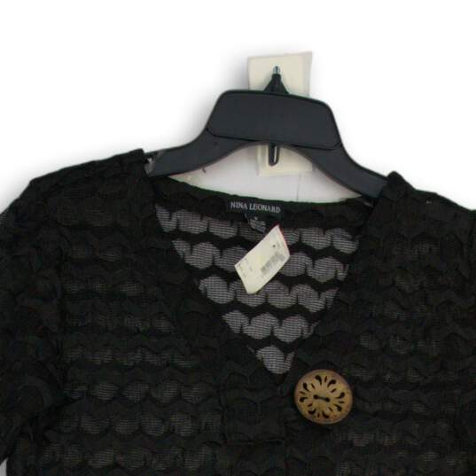 NWT Nina Leonard Womens Black Lace 3/4 Sleeve Button Front Cardigan Sweater Sz S image number 3
