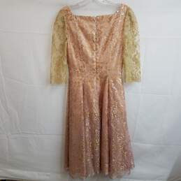 Vintage peach pink gold lace overlay tea length dress alternative image