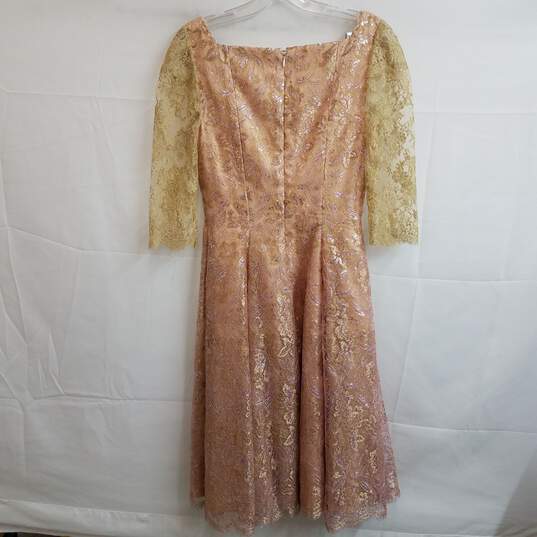 Vintage peach pink gold lace overlay tea length dress image number 2