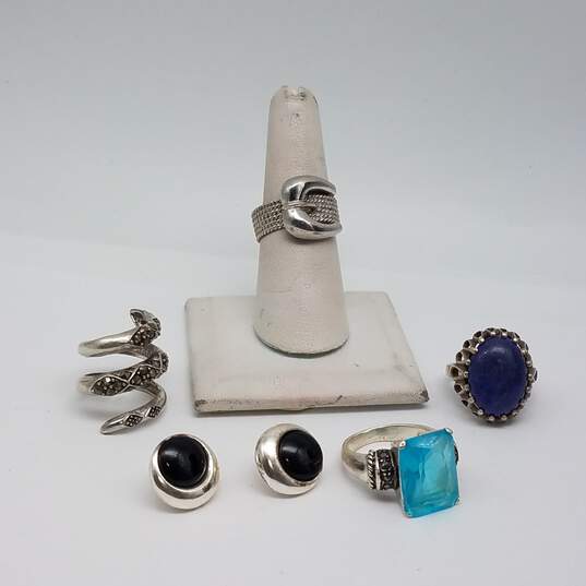 Sterling Silver Assorted Gemstone Post Earring Sz 3-7 1/2 Ring Bundle 32.2g image number 1