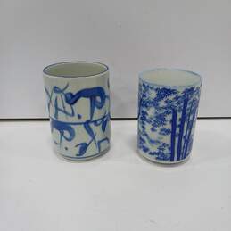 9PC Porcelain White & Blue Teapot & Cup Bundle alternative image