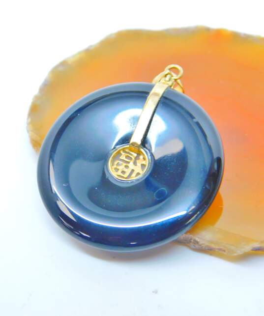 10K Yellow Gold Chinese Onyx Disc Pendant 3.6g image number 1