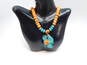 Artisan 925 Turquoise Wire Wrapped Slab Pendant & Orange Dyed Howlite Beaded Statement Necklace 88g image number 1