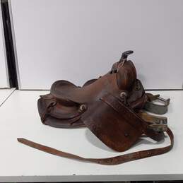 Vintage 20TH Century Brown Tooled Leather Western Horse Saddle